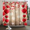 Happy Valentines Day Heart Shower Curtain Red Pink Romantic Falling Love Heart Sweet Lovers Waterproof Bathroom Curtain Decor