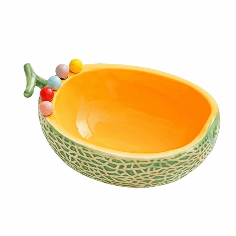 Ceramics Fruit Serving Plate Hami Melon Shape Snack Plate with Fork Dessert Serving