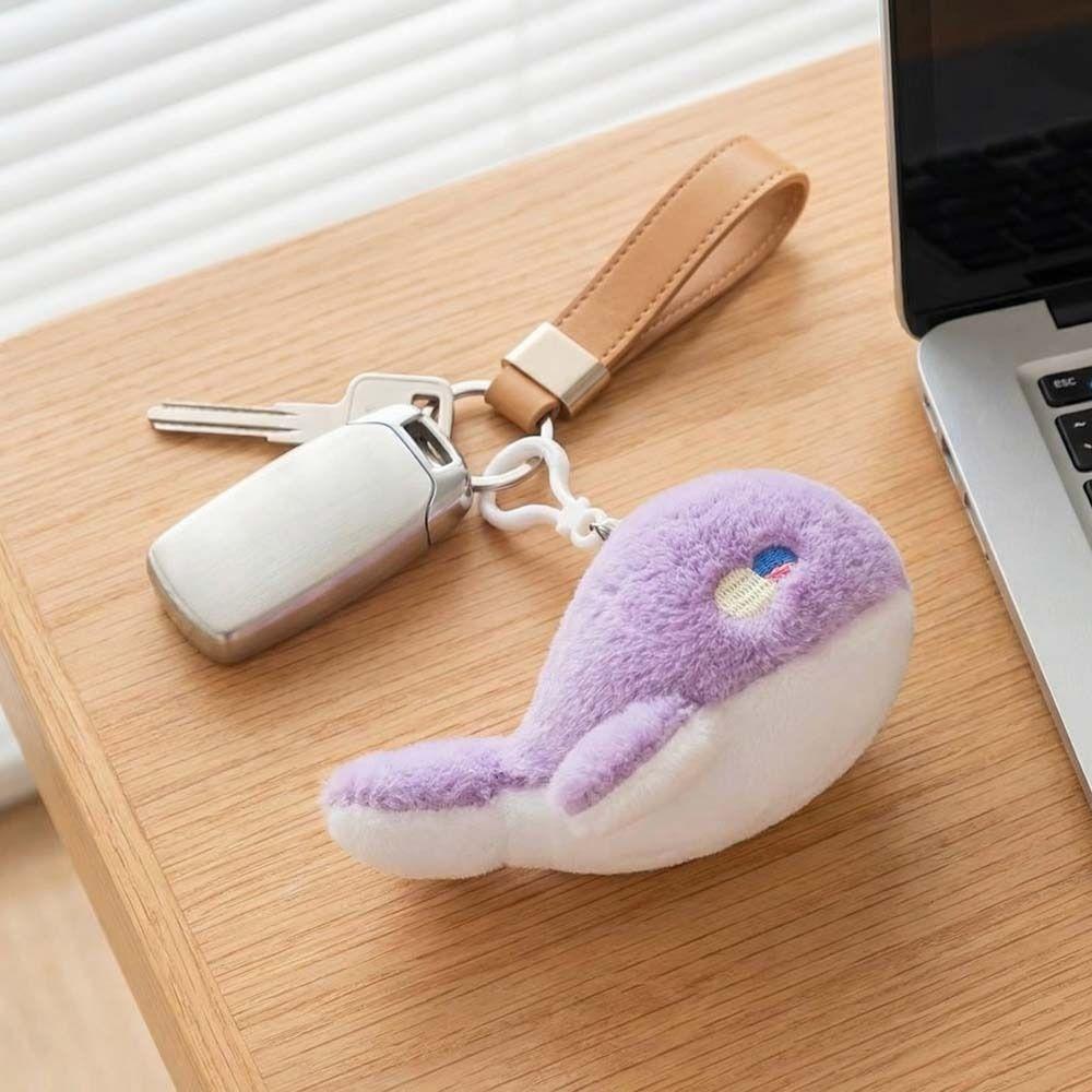 Fluffy Soft Whale  Plush Doll Metal Ring Whale Plush Key Ring Whale Plush Pendant  Women Girls