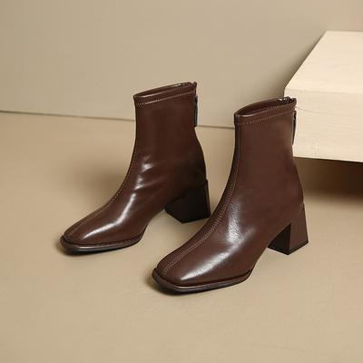 5566 осенне-зимняя модная обувь, короткие ботинки, новый бархат, квадратный носок, толстый каблук, тонкая задняя молния, низкие ботинки, женские ботинки