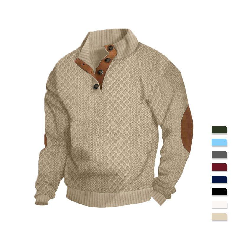 Men's Stand Collar Long Sleeve Sweatshirt Jacquard Knit Pullover Casual Outdoor Top