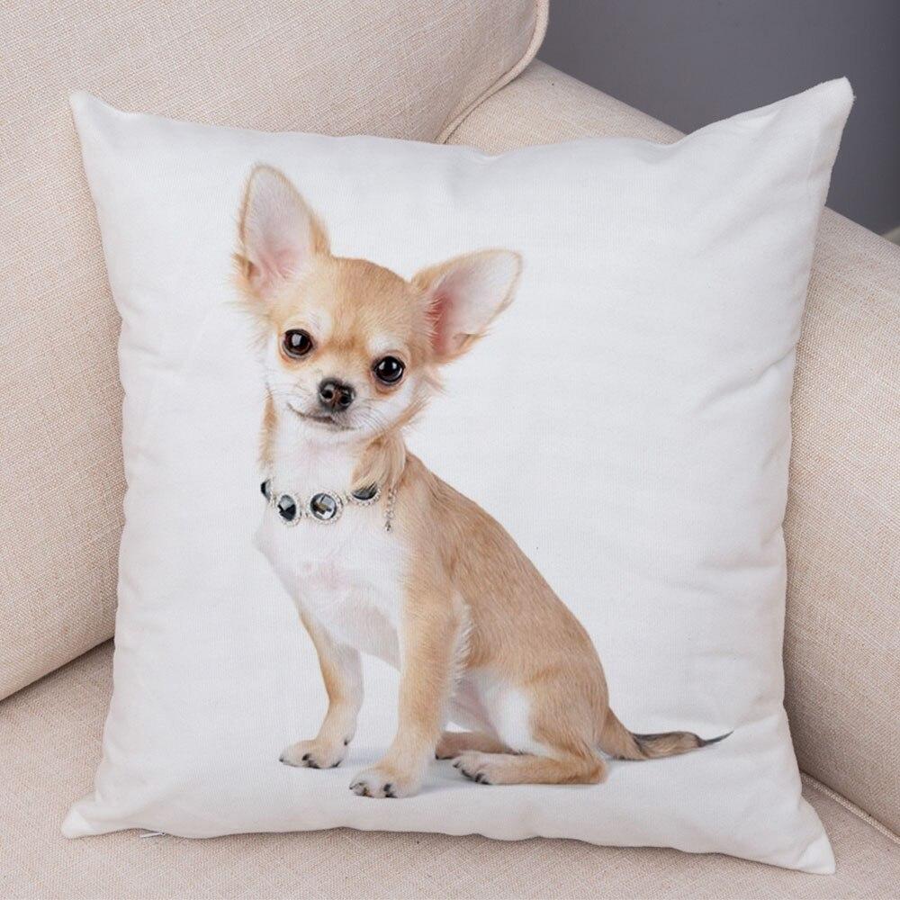 Cute Pet Animal Pillowcase Decorative Cute Puppy Chihuahua Pillowcase Soft Plush Cushion Cover for Car Sofa Home 45x45cm