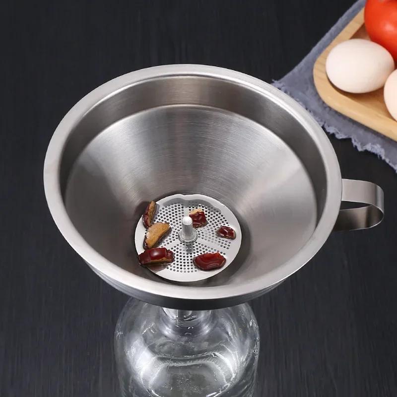 304 Stainless Steel Funnel Metal Wide Mouth Funnel With Strainer Mesh For Cooking Oil Liquid Spice Filter Home Kitchen Gadgets