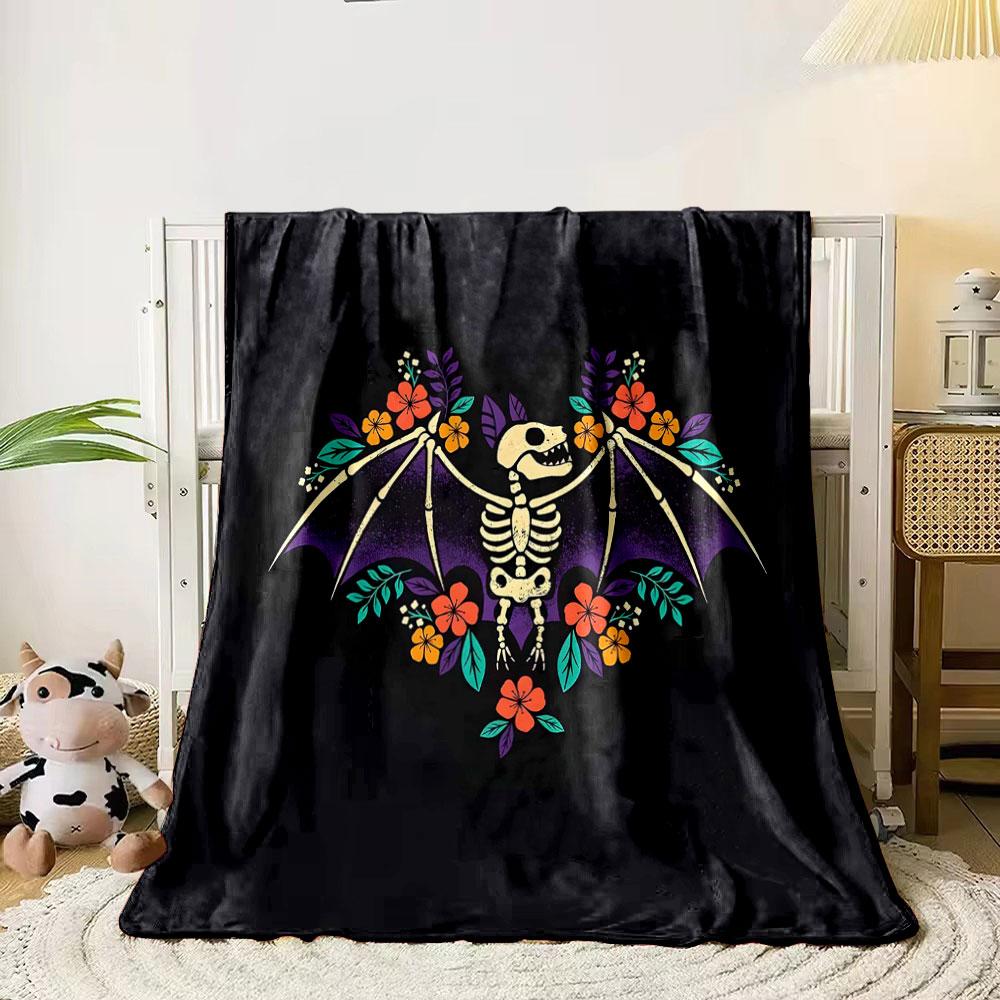 Skeleton Bat with Colorful Flowers print blanket soft and cozy perfect for the living room bed sofa or a nap,gift