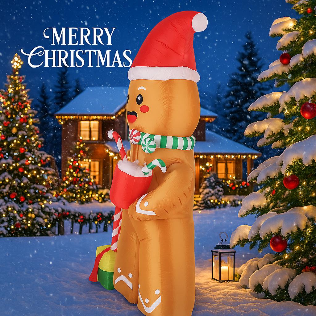 7.87FT Inflatable Toy Gingerbread Man Candy Cane Gift LED Lit Xmas Yard Party Decoration Christmas Home Supplies Ornaments Gifts
