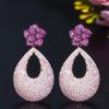 WWJ Ins Style Rose Red Flower Paved Flower Large Drop Earrings