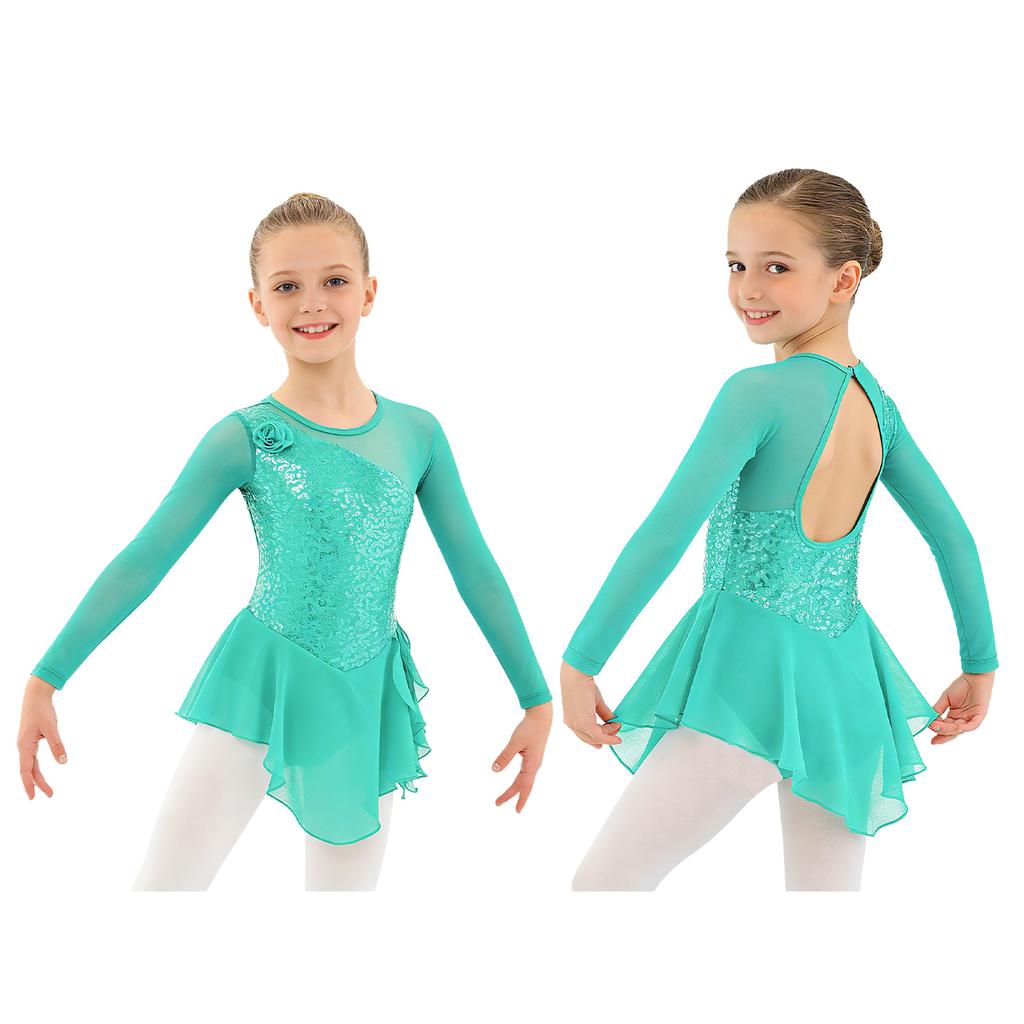 Детское платье для фигурного катания на коньках с длинными рукавами и блестками на спине, гимнастическое трико для балета и танцев