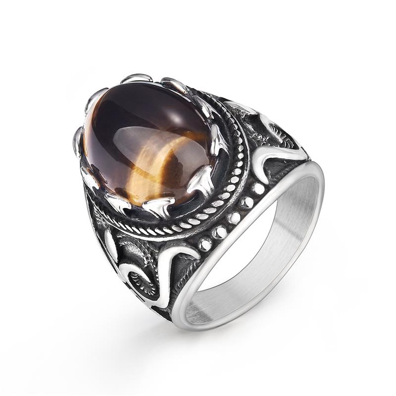 Vintage Handmade Oval Rings For Men Women Stainless Steel Ancient Restro Tiger Eye Stone Ring Size 7-15