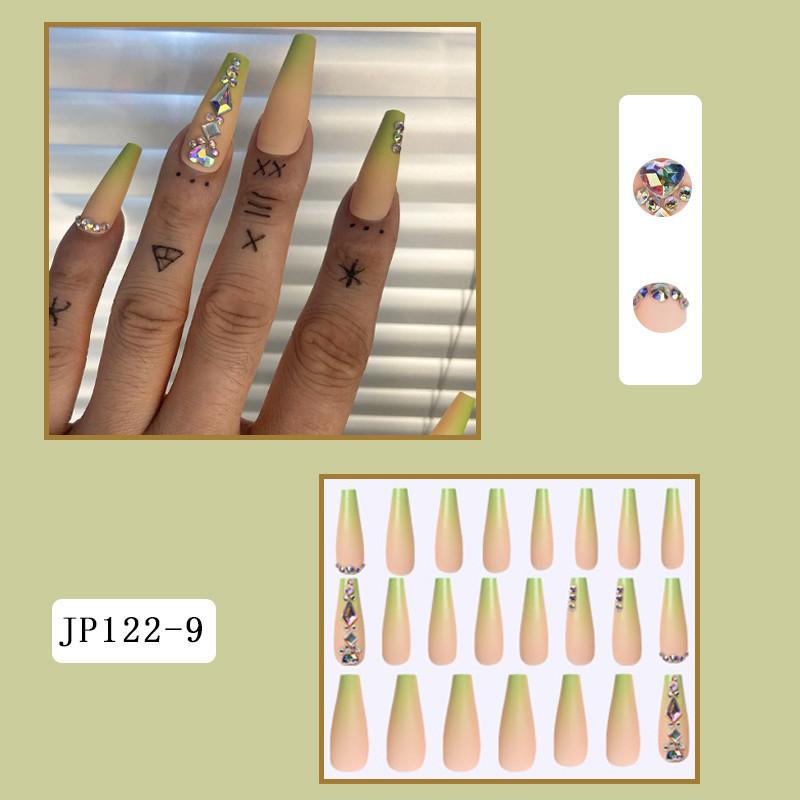 24PCS/SET Quick Nails Flower Diamond Manicure Long Ballet False Nails Waterproof Wearable Ready-made Nail Stickers