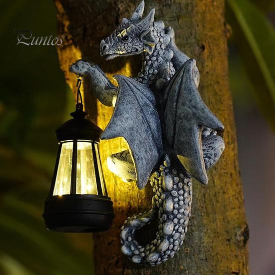 Обнимашка в виде драконьего дерева с солнечным фонарем, устойчивая к погодным условиям, садовая дорожка, патио, газон, смоляная фигурка дракона, украшение, статуэтка