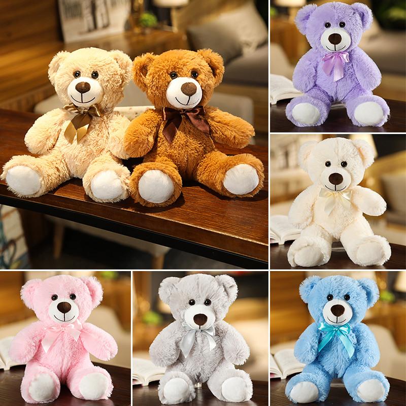 Cute Colorful Bow Tie Bear Doll Plush Toy Hug Bear Doll Children Birthday Gift Rag Doll Teddy Bear Home Living Room Bedroom