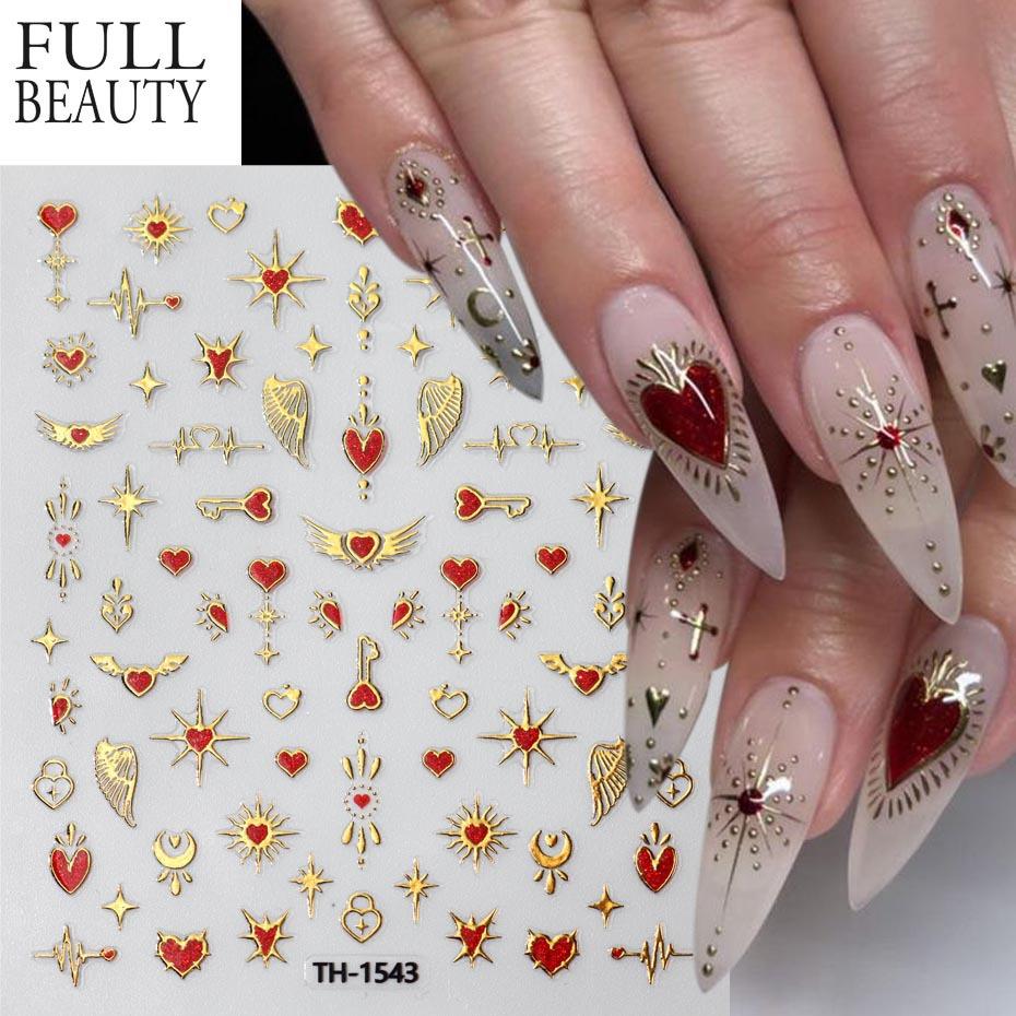 Nail Art Stickers Romantic Valentine's Day Red Peach Heart Bronzing Love Bow Knot Star Nail Stickers