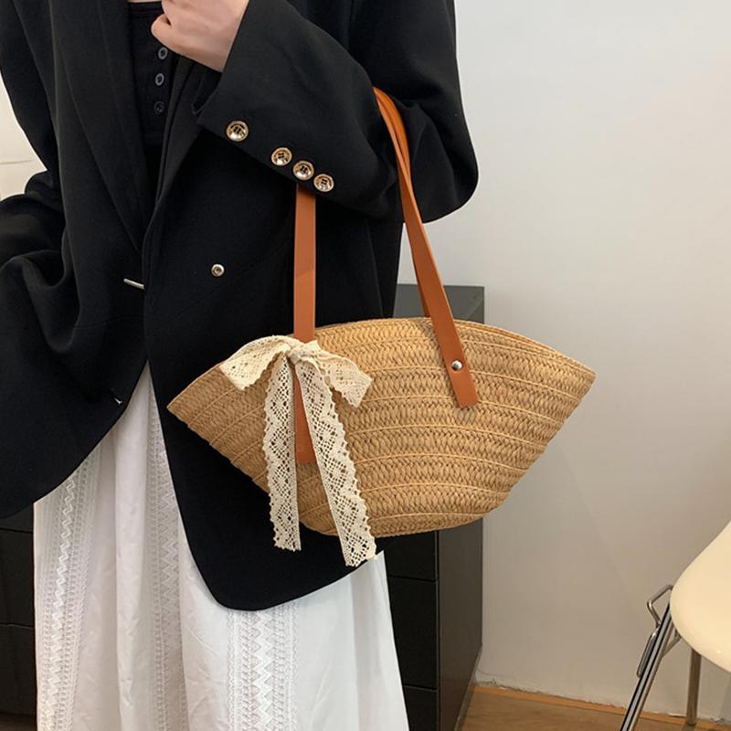 Women Braided Basket Clutches Bag Large Straw Portable Shoulder Bag Summer Beach Purses Shopper Satchel Premium