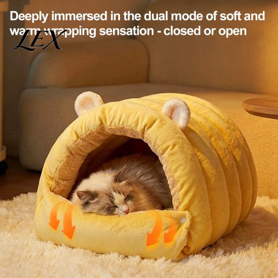Comfortable Pet Bed for Sleeping Cat Cave Bed, Warm Semi Enclosed Hideaway, Winter Bag with Snap Buttons, Cozy Calming Indoor Cats Washable Plush