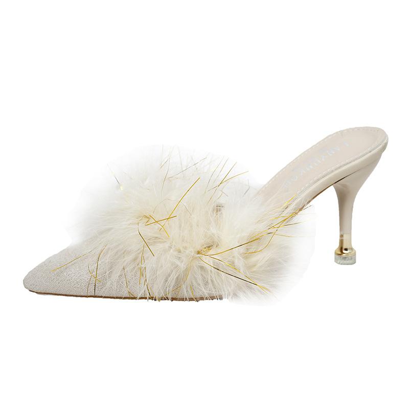 Тапочки на высоком каблуке женские новые Mao Mao модная верхняя одежда на высоком каблуке универсальные туфли-мешок на голову полутапочки цельные