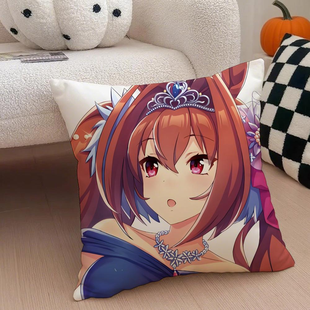 Cheerful  Anime UUmamusume Pretty Derby Cushion Cover Throw Pillow Cover Hidden Button Durable Polyester Chair Cushion