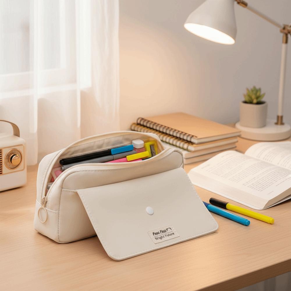 Large Capacity Stationery Bag Solid Color Storage Bag Pencil Case  Stationery Storage