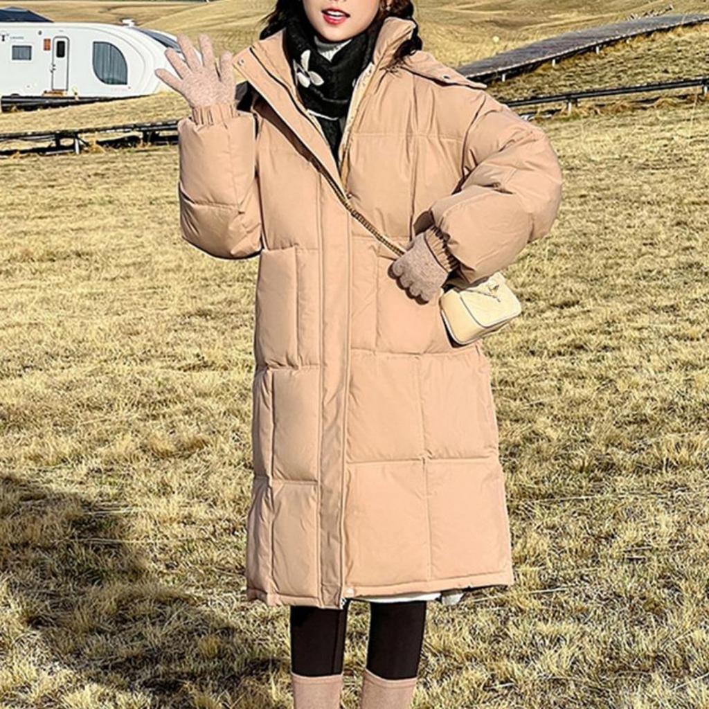 Женская зимняя студенческая длинная пуховая куртка на хлопковой подкладке, утолщенное свободное пальто с капюшоном