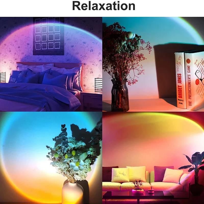 16 RGB Радуга Атмосфера Закат Проектор Лампа Ночной Светильник Закат Свет для Украшения Спальни Фон Стены Tiktok Same
