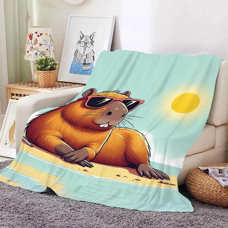 Capybara Nap Blanket Sofa Blanket Cute Thermal Bed Blanket Camping Soft Blanket Bedding
