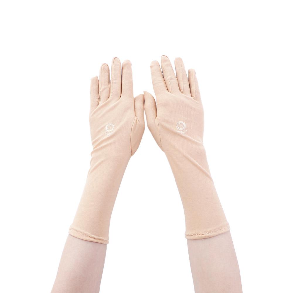 Ladies Spring Anti-slip Mid-long Embroidered Stretch Mittens Driving Glove Sunscreen Gloves Anti UV