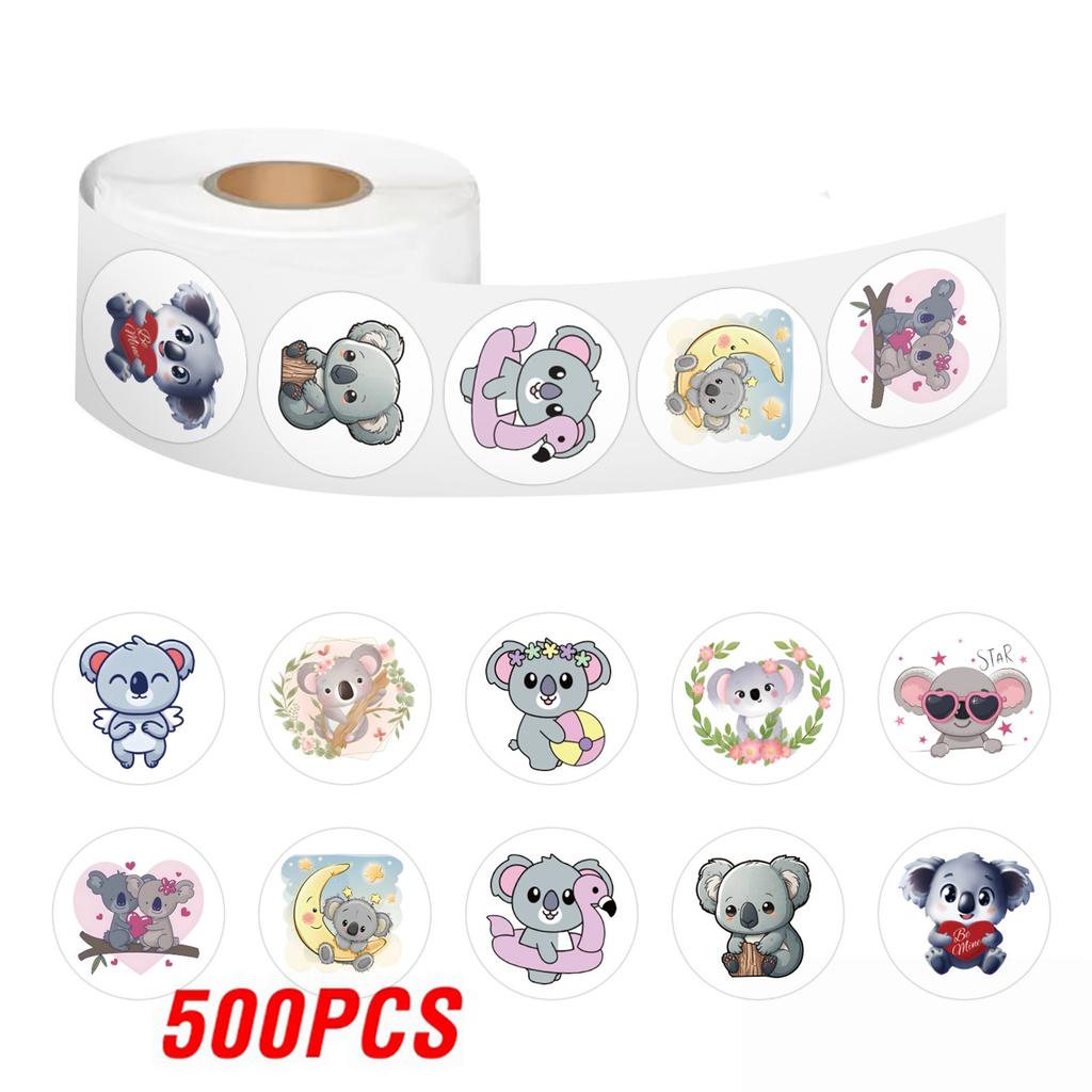 100-500Pcs Cute Koala Bear Stickers Sealing Animal Kids Sticker Decor Circle Seal Label Birthday Reward Gift Stationery Sticker