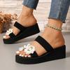 Fashion Sweet Flower Decor High Heel Slippers Women Summer Arch Support Open Toe Sandal Ladies Fashion New Flock Wedge Flat Slides Mujer