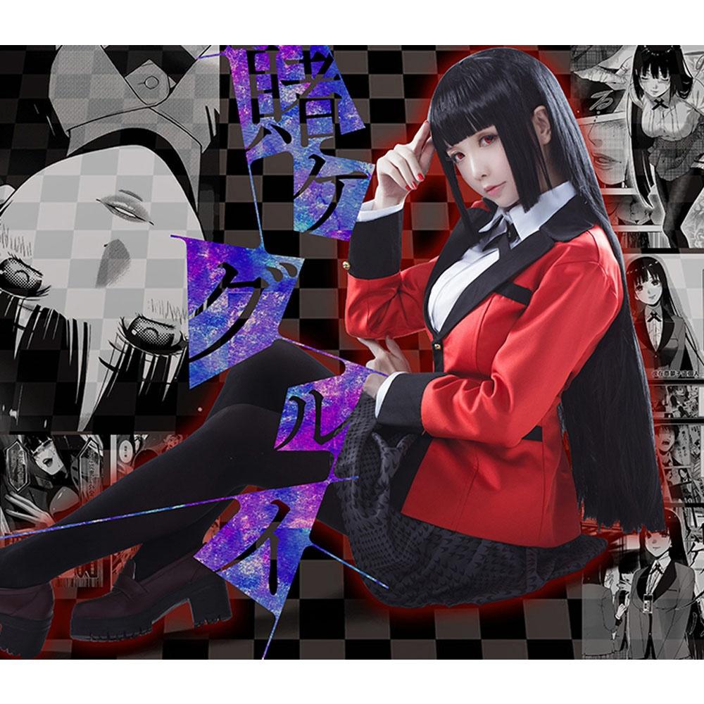 Модные костюмы для косплея аниме Kakegurui Yumeko Jabami, японская школьная форма для девочек, полный комплект, куртка + рубашка + юбка + чулки + галстук