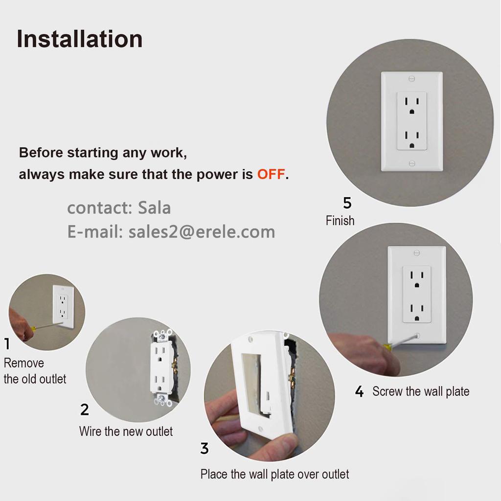 US Standard Double Gang 15A 125V Industrial Socket with TR Decoration, Six-Hole Flush Mount