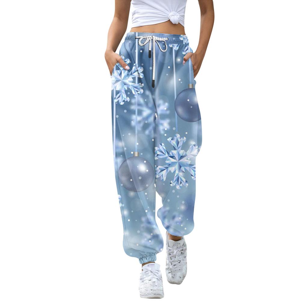 Женские повседневные модные рождественские принтованные повседневные спортивные брюки с эластичной талией и завязками на шнурке