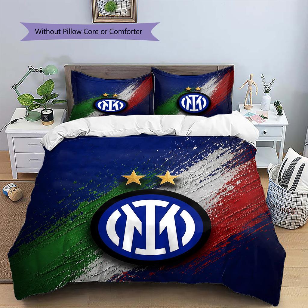 Football Club Internazionale Milano Pattern Bedding Quilt Set  Home Decoration  Gift (1 * duvet cover + 2 * pillowcase  without core)