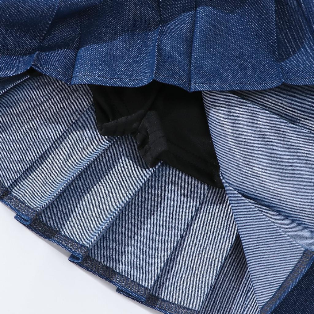 Юбка джинсовая плиссированная 2025 года, новинка, синяя, модная, универсальная, школьная, подростковая, детская, короткая юбка, повседневная, детская, трапециевидная юбка с шортами