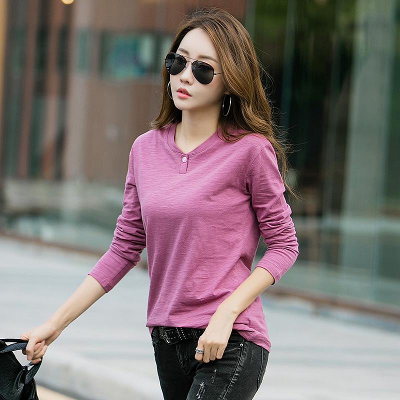 2024 Весна Новая мода Повседневный корейский стиль Свободный тонкий длинный рукав футболка женская бамбуковый хлопок простая нижняя рубашка