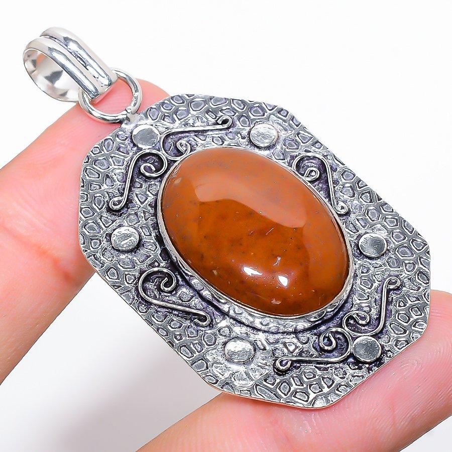 Hematoid Gemstone Handmade 925 Sterling Silver Jewelry Pendant 2.29"