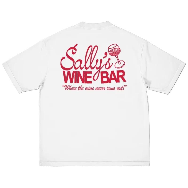 Summer Vintage Y2K Retro Sally's Wine Bar T-shirt for Men Women Fashion Hip Hop Short Sleeve Cotton Casual Top Streetwear Loose