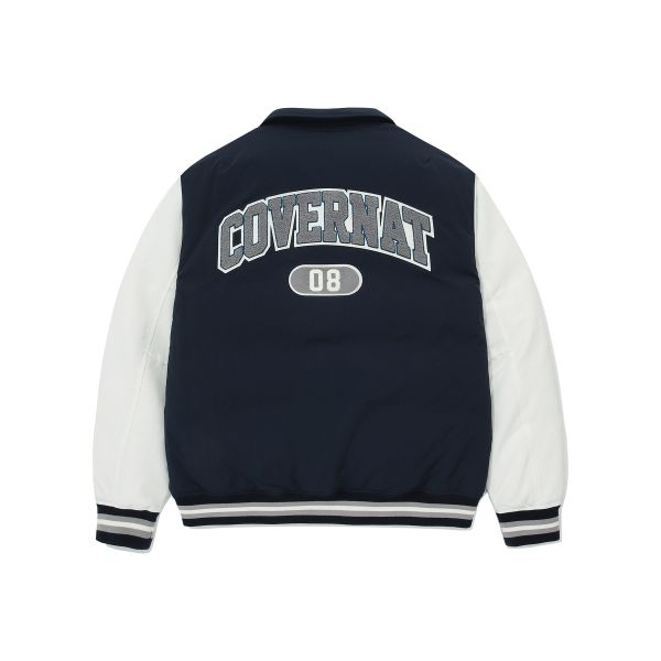 Covernat Single Breasted Long Sleeve Casual Comfortable Simple Lapel Down Jacket Unisex Outerwear Navy-Blue CO2404DP11NA