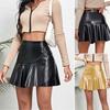 Женские облегающие юбки из искусственной кожи с высокой талией, офисные женские мини-юбки с повязками и оборками