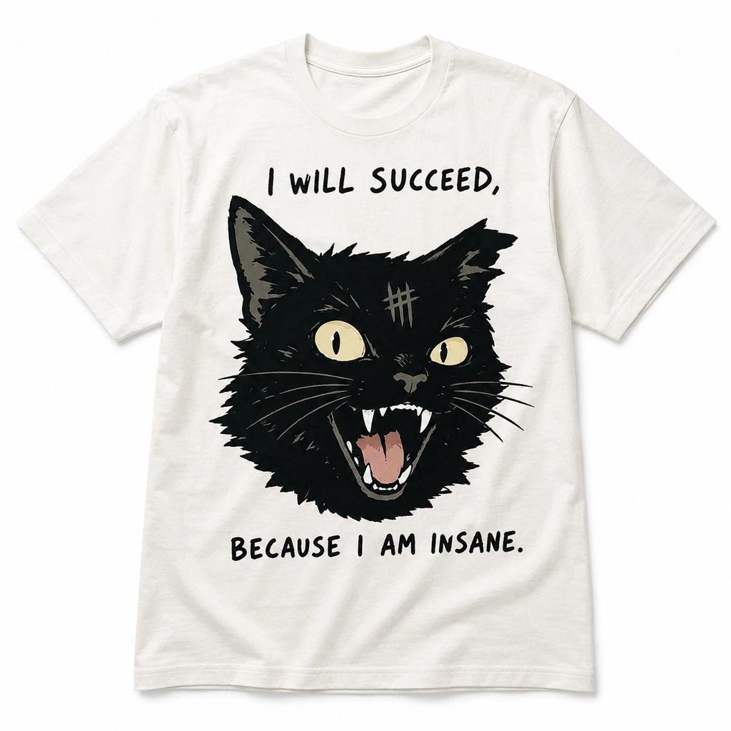 I Will Succeed Because I Am Insane Funny Black Cat T-Shirt