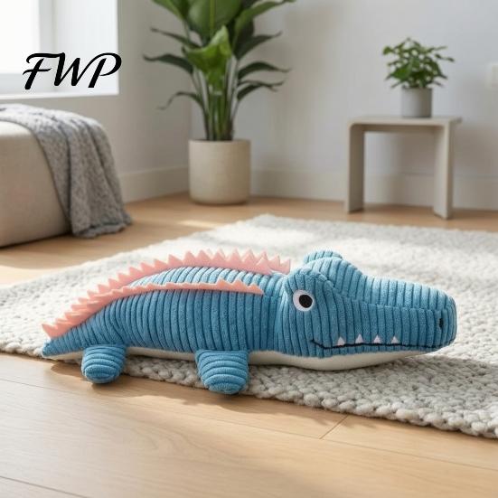 Cute Animal Shape Plush Toys Corduroy Crocodile Dog Toy, Squeaky Chew Soft Stress Relief Pet Products Stuffed for Small to Medium Dogs Biting,