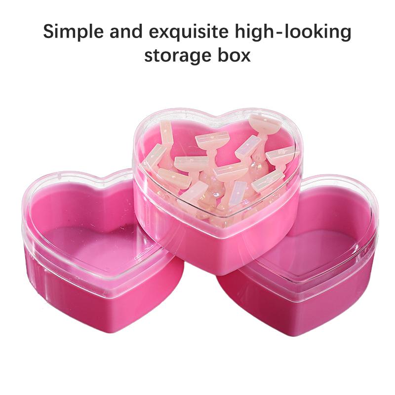Пластиковая коробка для хранения украшений для ногтей в форме розового сердца с прозрачной крышкой, органайзер для хранения украшений для ногтей