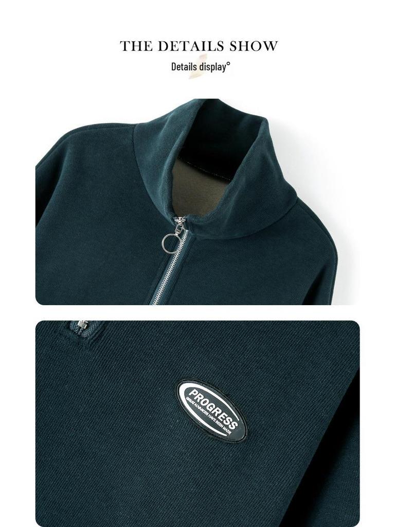 Женский утолщенный бархатный пуловер с застежкой-молнией на половину длины - модная свободная толстовка с воротником-стойкой на осень/зиму 2023 года