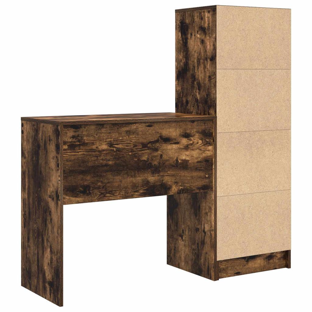 Desk with Drawers and Shelf 2 pcs Smoked Oak