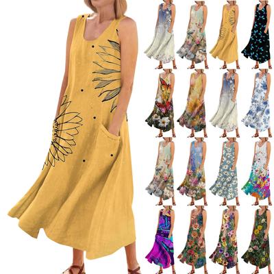 Женское повседневное модное платье без рукавов с цветочным принтом и карманом