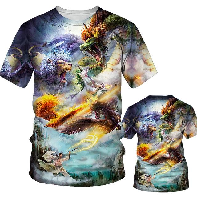 Новая летняя мужская футболка с принтом дракона, свободные топы с круглым вырезом, дышащая удобная мужская одежда больших размеров