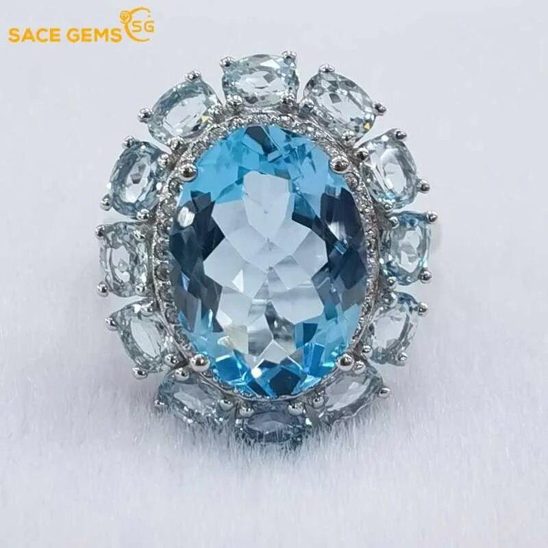 Sace Gems 925 Sterling Silver Sky Blue Topaz Gemstone Rings for Women Engagement Cocktail Party Fine Jewelry