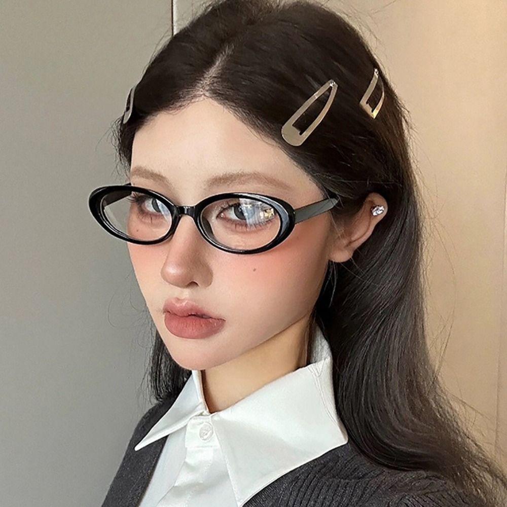 New Oval Frame Glasses Retro Outdoor Cat Eye Glasses Narrow Spectacles Plain Glasses Anti-Blue Light Eyewears