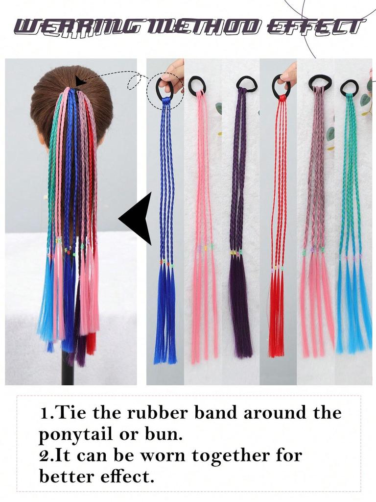 Синтетические накладные волосы 20-дюймовый хвостик цветные косички накладные волосы с резинками радужные плетеные аксессуары для женщин вечеринка основные моменты косплей