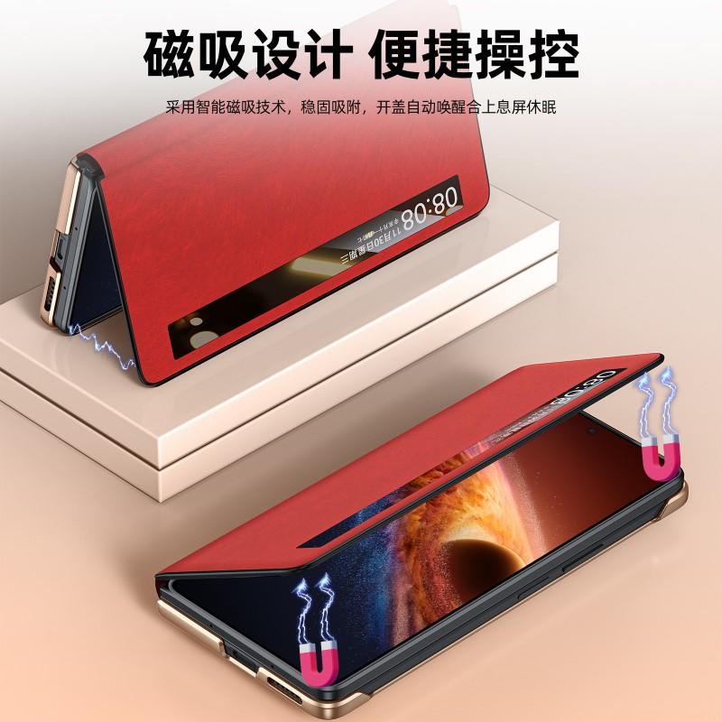 Leather Flip Case With Smart View Window Honor Magic V6 Shockproof Anti-Scratch Heat Dissipation Stand Support