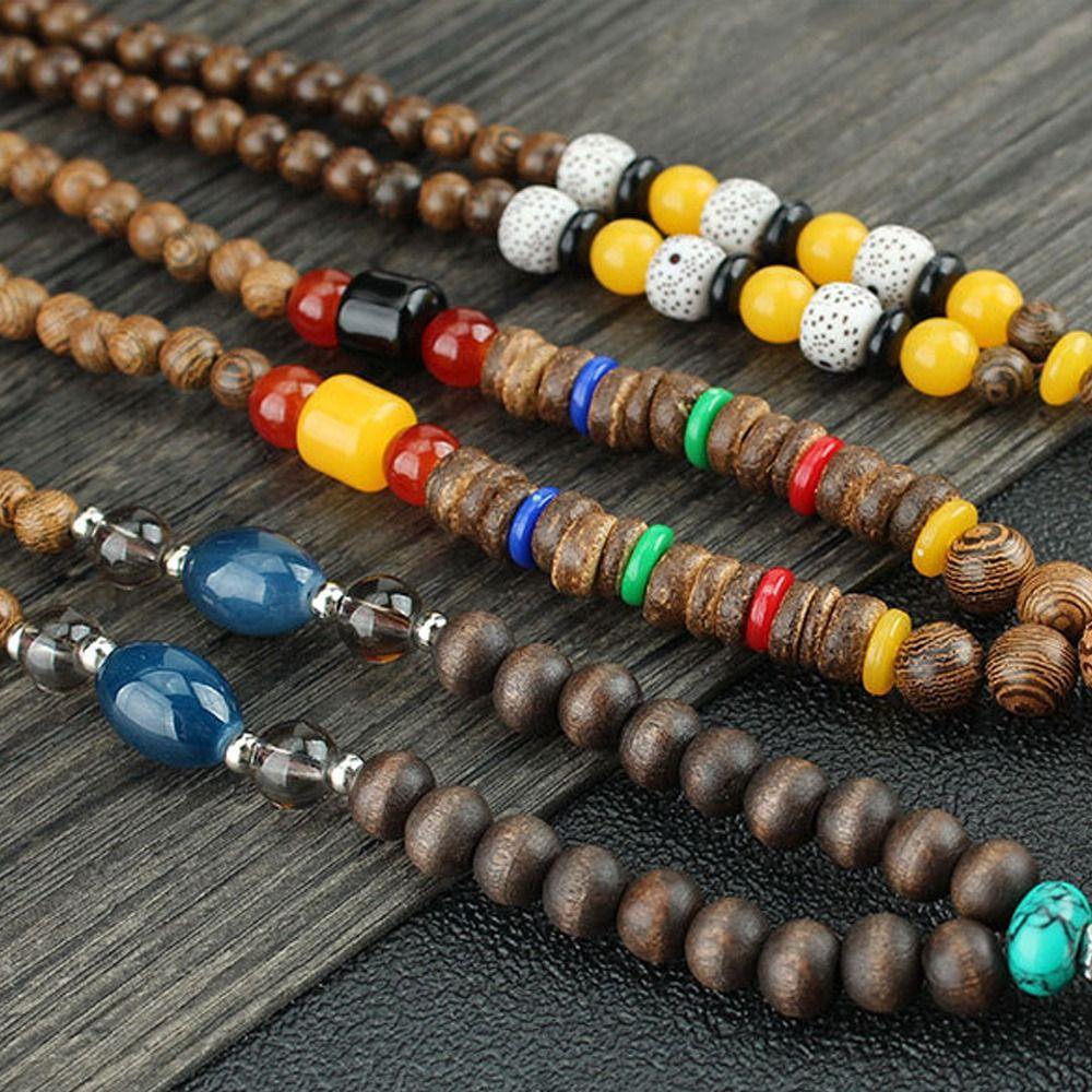 Винтажная вечеринка ручной работы счастливый подарок буддийские мала деревянные бусины рог рыба кулон Непал ожерелье