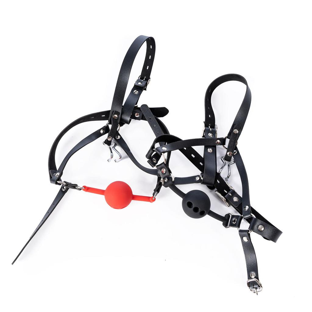 Силиконовый кляп-шарик с ремнем и носовым крючком - Взрослый SM Тренинг